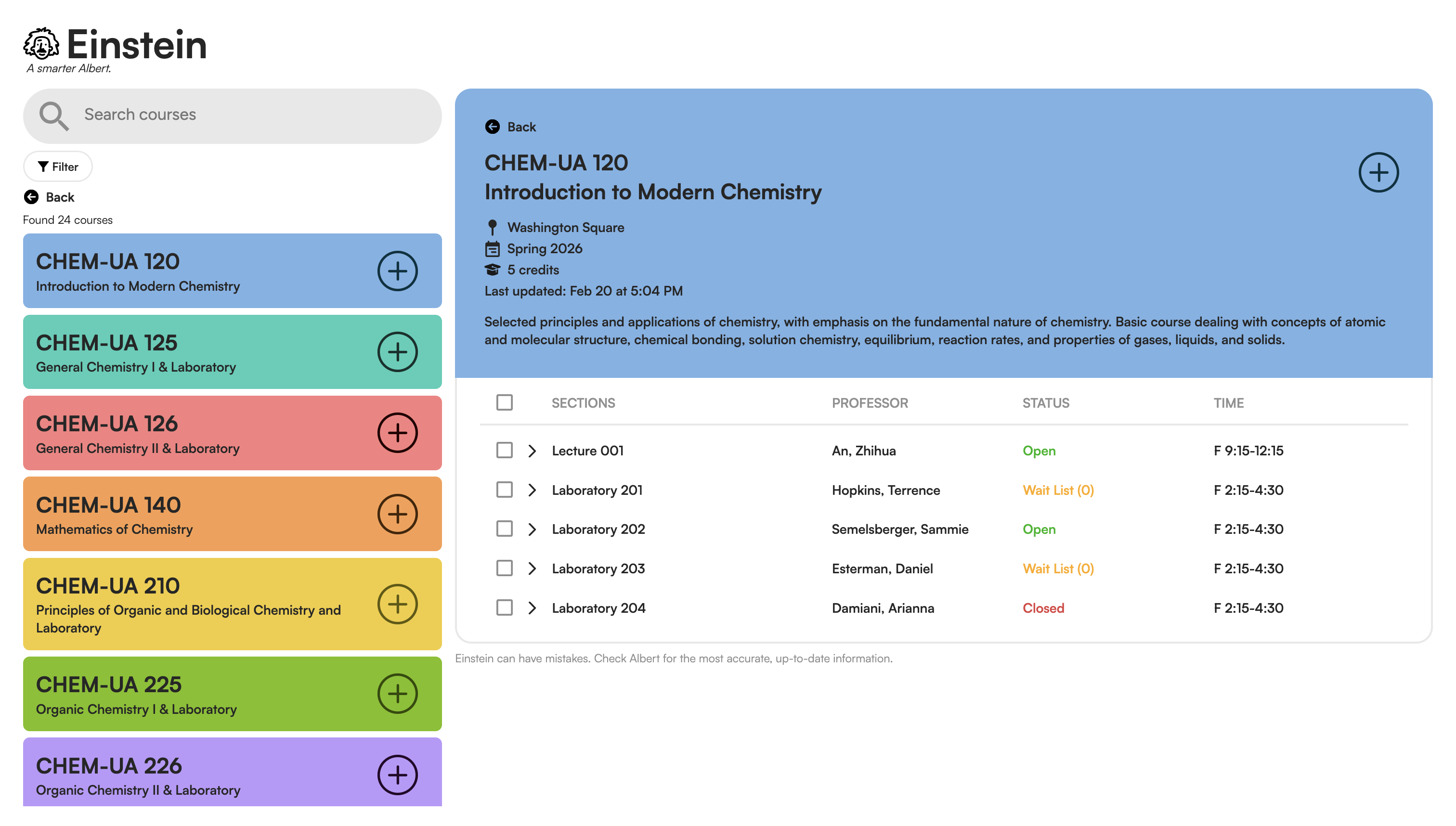 Einstein – course search view